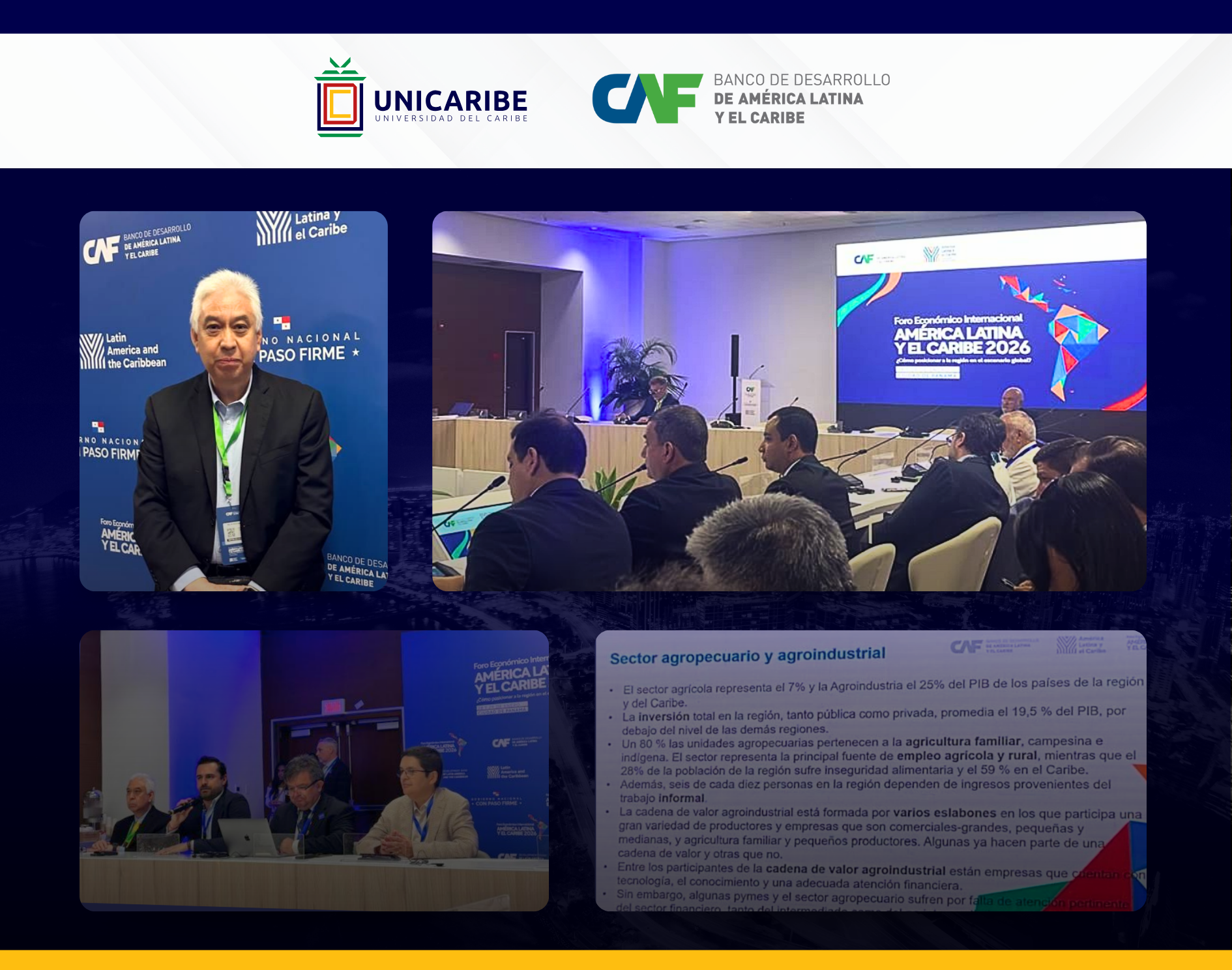 Rector de UNICARIBE participa como panelista en el Foro Económico Internacional CAF 2026, el “Davos” de América Latina y el Caribe.